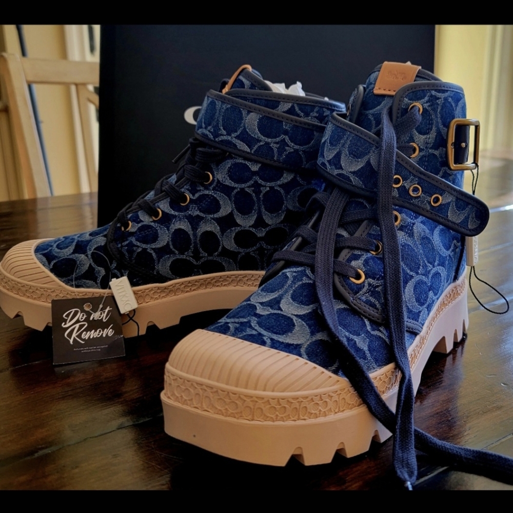 Coach Blue Patterned High-Top Boots - Picture 3 of 3